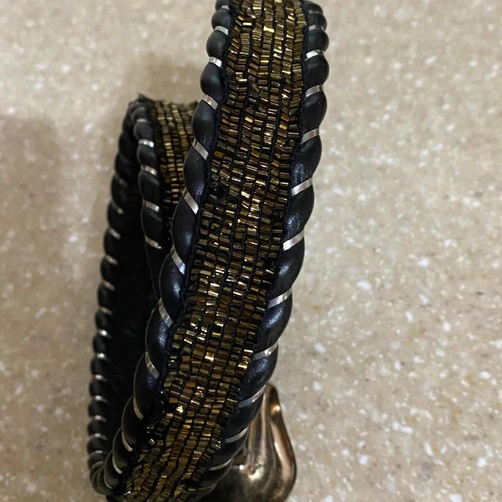 BB Simon belt with beads. Silver distressed hardware and beads. Good condition.
